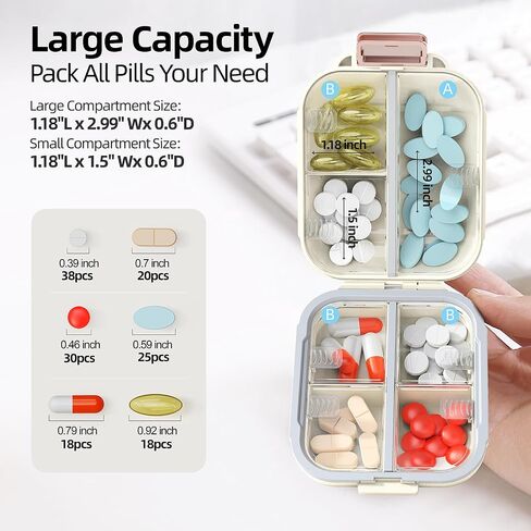 Portable Pill Organizer, Pill Box with 7 Compartments, Small Pill Case for Travel, Daily Medicine Pill Organizer with Air-Tight Lid, BPA-Free Material Small Pill Container (Green) in Kuwait