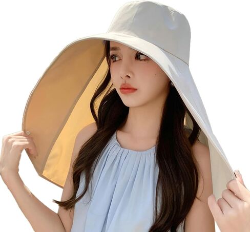 Sun Hats for Women Sun Protection Wide Brim Shawl with Neck Flap Hiking Visor Hat Outdoor Summer Beach Grey in Kuwait