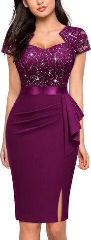 Miusol Women's Elegant Square Neck Glitter Sequin Lace Cocktail Dress in Saudi Arabia