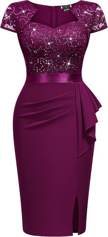 Miusol Women's Elegant Square Neck Glitter Sequin Lace Cocktail Dress in Saudi Arabia