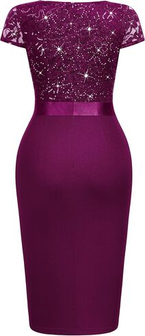 Miusol Women's Elegant Square Neck Glitter Sequin Lace Cocktail Dress in Saudi Arabia