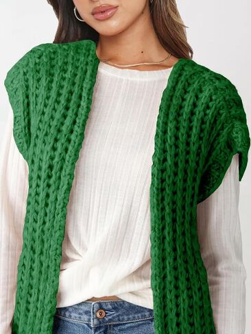 Womens Chunky Knit Sweater Vest Spring Casual Cap Sleeve Open Front Cardigan Sweater Tops in Kuwait