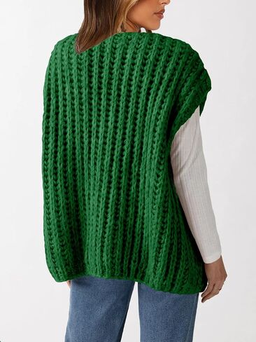 Womens Chunky Knit Sweater Vest Spring Casual Cap Sleeve Open Front Cardigan Sweater Tops in Kuwait