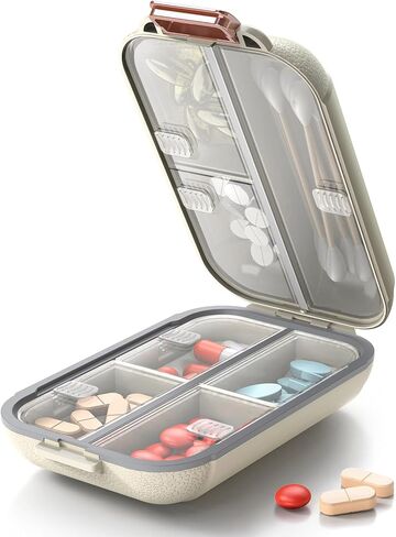 Portable Pill Organizer, Pill Box with 7 Compartments, Small Pill Case for Travel, Daily Medicine Pill Organizer with Air-Tight Lid, BPA-Free Material Small Pill Container (Green) in Kuwait