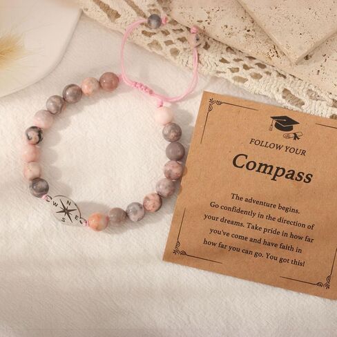 2025 Graduation Gifts for Her,Nature Stone Compass Bracelet Inspirational 5th 8th High School College Graduation Gifts in Saudi Arabia