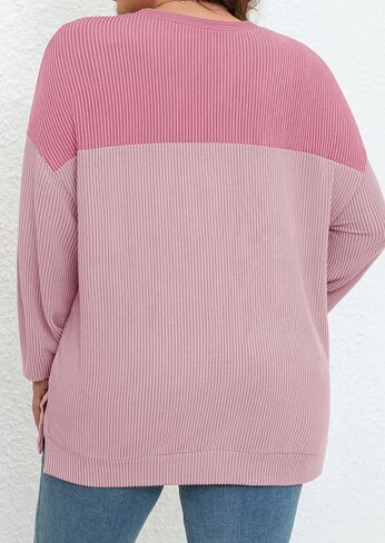 Womens Plus Size Sweatshirt Color Block Side Split Long Sleeve Crewneck Casual Loose Pullover Shirt Top in Saudi Arabia