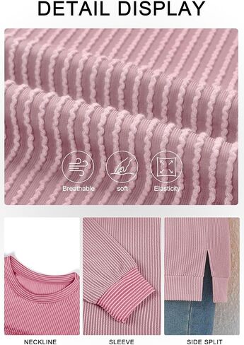 Womens Plus Size Sweatshirt Color Block Side Split Long Sleeve Crewneck Casual Loose Pullover Shirt Top in Saudi Arabia