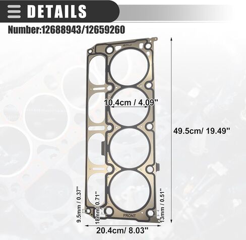 Motoforti Cylinder Head Gasket, Suitable for 6.2L Engine, for Cadillac Escalade 2015-2023, Metal, No.12688943/12659260, Brown Black in Saudi Arabia