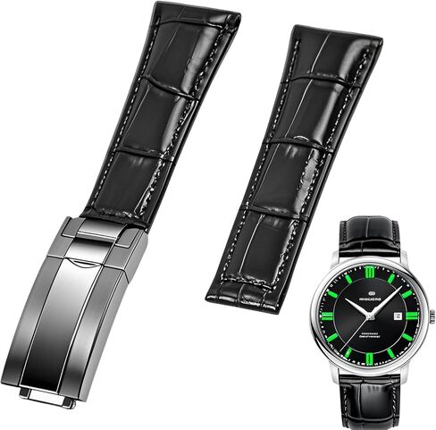 Juntan 20mm Watch Band Leather for Men Women, Premium Calfskin Genuine Leather Watch Strap Replacement Bands Straps with Oyster Perpetual Deployment Clasp in Kuwait