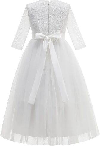 Flower Girl Dress Vintage Floral Lace 3/4 Sleeves Wedding Formal Dress Pageant Birthday Party Tulle Pearls Ball Gowns in Saudi Arabia