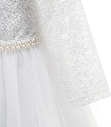 Flower Girl Dress Vintage Floral Lace 3/4 Sleeves Wedding Formal Dress Pageant Birthday Party Tulle Pearls Ball Gowns in Saudi Arabia