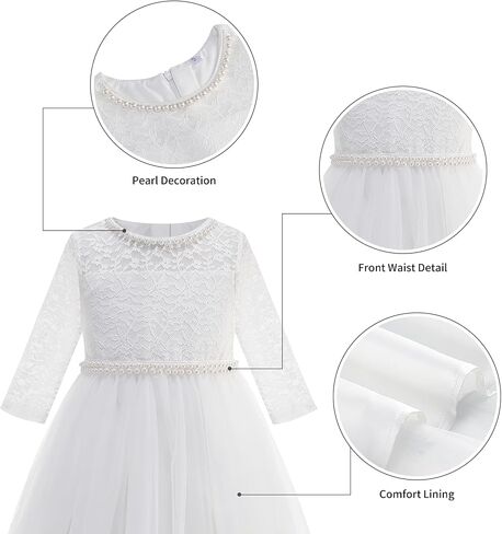 Flower Girl Dress Vintage Floral Lace 3/4 Sleeves Wedding Formal Dress Pageant Birthday Party Tulle Pearls Ball Gowns in Saudi Arabia