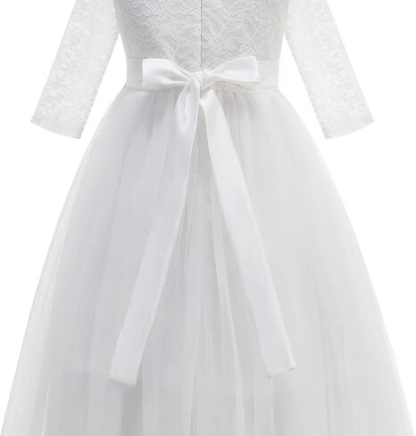 Flower Girl Dress Vintage Floral Lace 3/4 Sleeves Wedding Formal Dress Pageant Birthday Party Tulle Pearls Ball Gowns in Saudi Arabia