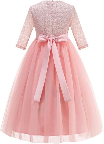 Flower Girl Dress Vintage Floral Lace 3/4 Sleeves Wedding Formal Dress Pageant Birthday Party Tulle Pearls Ball Gowns in Saudi Arabia