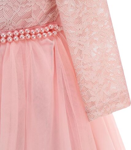 Flower Girl Dress Vintage Floral Lace 3/4 Sleeves Wedding Formal Dress Pageant Birthday Party Tulle Pearls Ball Gowns in Saudi Arabia