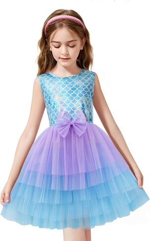 LQSZ Girls Sparkle Mermaid Tutu Dress Tank Top Birthday Party for Toddlers Kids 3-12 Years Playwear Photo Shoot in Saudi Arabia