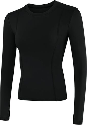 Loovoo Womens Freece Fleece تصطف على تمرين القمصان الرياضية الانضغاطات Tee Long Sleeve Yoga Gym Tops Basic in Kuwait