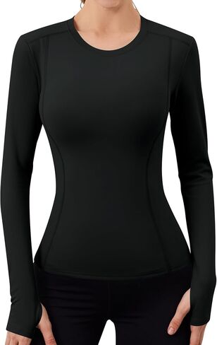 Loovoo Womens Freece Fleece تصطف على تمرين القمصان الرياضية الانضغاطات Tee Long Sleeve Yoga Gym Tops Basic in Kuwait