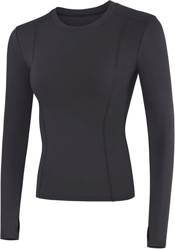 Loovoo Womens Freece Fleece تصطف على تمرين القمصان الرياضية الانضغاطات Tee Long Sleeve Yoga Gym Tops Basic in Kuwait