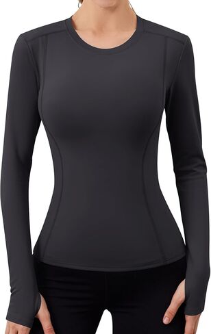 Loovoo Womens Freece Fleece تصطف على تمرين القمصان الرياضية الانضغاطات Tee Long Sleeve Yoga Gym Tops Basic in Kuwait