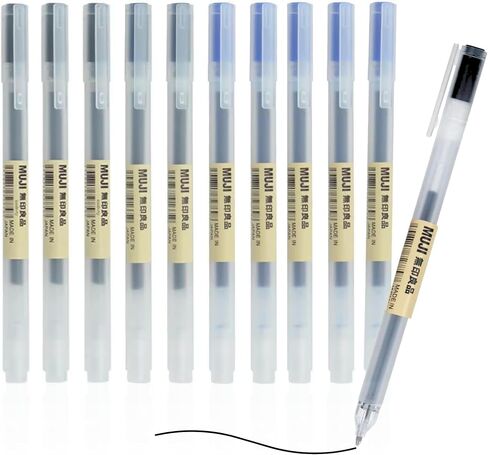 Smooth Gel Ink Ballpoint Pen Knock Type Retractable 10-Pieces Set, 0.5 mm Nib Size, Black in Saudi Arabia