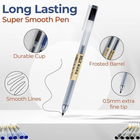 Smooth Gel Ink Ballpoint Pen Knock Type Retractable 10-Pieces Set, 0.5 mm Nib Size, Black in Saudi Arabia