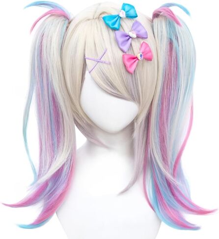 Game Cosplay Wig KAngel Ombre Colorful Double Ponytails Straight With Bangs Synthetic for Women Heat Resistant Cosplay Hair 45 CM in Kuwait