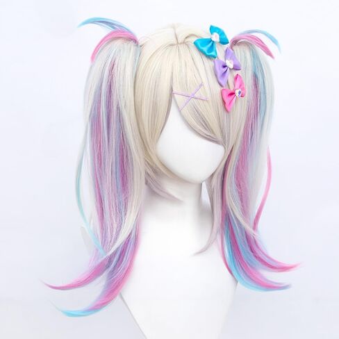 Game Cosplay Wig KAngel Ombre Colorful Double Ponytails Straight With Bangs Synthetic for Women Heat Resistant Cosplay Hair 45 CM in Kuwait
