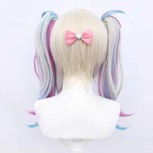 Game Cosplay Wig KAngel Ombre Colorful Double Ponytails Straight With Bangs Synthetic for Women Heat Resistant Cosplay Hair 45 CM in Kuwait