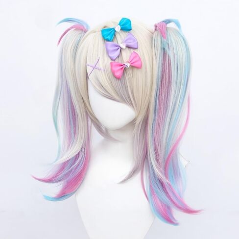 Game Cosplay Wig KAngel Ombre Colorful Double Ponytails Straight With Bangs Synthetic for Women Heat Resistant Cosplay Hair 45 CM in Kuwait