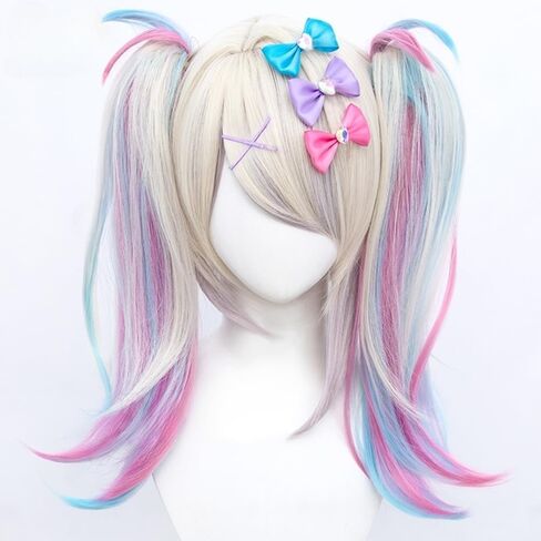 Game Cosplay Wig KAngel Ombre Colorful Double Ponytails Straight With Bangs Synthetic for Women Heat Resistant Cosplay Hair 45 CM in Kuwait