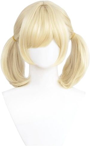 Shigure Cosplay Wig Golden Blonde Short Pigtails Straight Wig with Bangs Synthetic Fiber Wig for Party in Kuwait