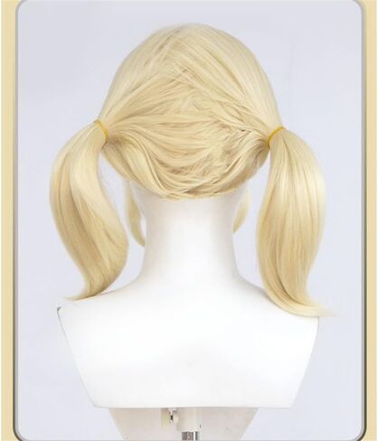 Shigure Cosplay Wig Golden Blonde Short Pigtails Straight Wig with Bangs Synthetic Fiber Wig for Party in Kuwait