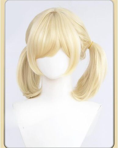 Shigure Cosplay Wig Golden Blonde Short Pigtails Straight Wig with Bangs Synthetic Fiber Wig for Party in Kuwait