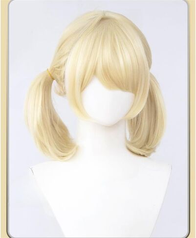 Shigure Cosplay Wig Golden Blonde Short Pigtails Straight Wig with Bangs Synthetic Fiber Wig for Party in Kuwait