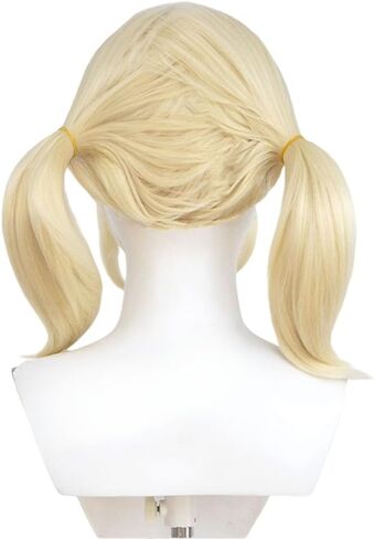 Shigure Cosplay Wig Golden Blonde Short Pigtails Straight Wig with Bangs Synthetic Fiber Wig for Party in Kuwait