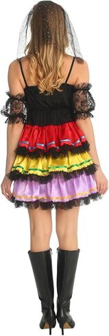SKAYS Halloween Costumes Day Of The Dead Costume Adult Women Sugar Skull Print Mini Dress in Saudi Arabia