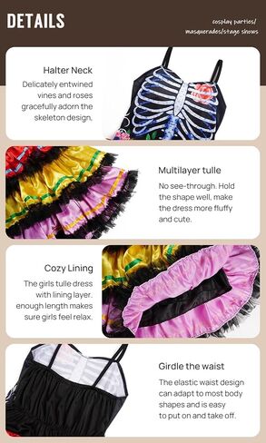 SKAYS Halloween Costumes Day Of The Dead Costume Adult Women Sugar Skull Print Mini Dress in Saudi Arabia