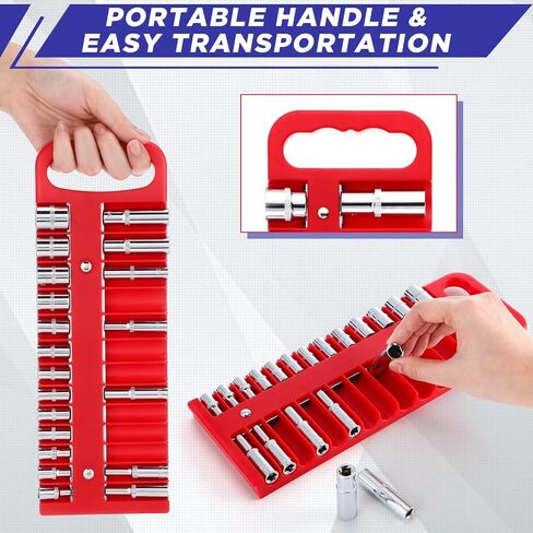 6 Pcs Magnetic Socket Organizer Holder Case Rail Rack for 1/2'', 3/8 '', 1/4'' Drive, Securely Holds 152 Sockets(Red,Blue) in Saudi Arabia