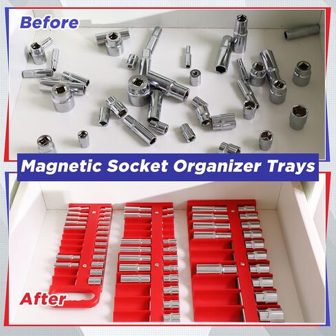 6 Pcs Magnetic Socket Organizer Holder Case Rail Rack for 1/2'', 3/8 '', 1/4'' Drive, Securely Holds 152 Sockets(Red,Blue) in Saudi Arabia
