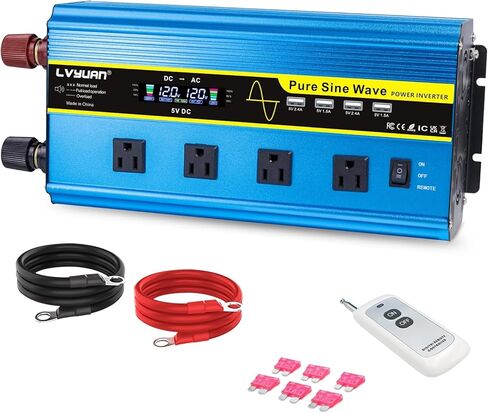 LVYUAN 1600 Watt Power Inverter Pure Sine Wave Inverter 12V to 110V DC to AC with AC Sockets, LCD Display, Wireless Remote Contro Car Power Inverter for Vehicles RV Camping Truck in Saudi Arabia