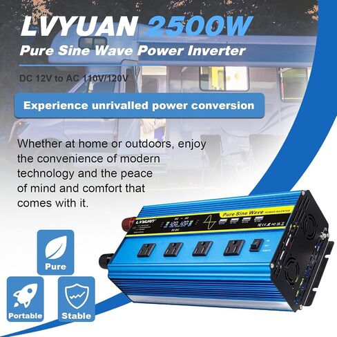 LVYUAN 1600 Watt Power Inverter Pure Sine Wave Inverter 12V to 110V DC to AC with AC Sockets, LCD Display, Wireless Remote Contro Car Power Inverter for Vehicles RV Camping Truck in Saudi Arabia