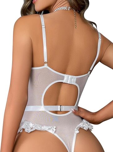 Lilosy Sexy Stocking Lace Mesh Bodysuit Top Underwire Garter Lingerie Set 3 Piece in Kuwait