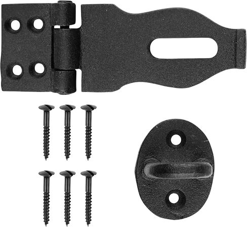 Renovators Supply Manufacturing Door Lock Latch 6 1/4  in. Black Wrought Iron Hasp Latch Garage Barn Door Lock with Mounting Hardware in Kuwait