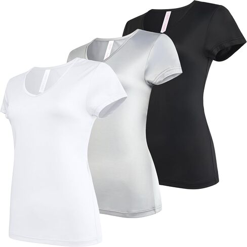 تشييرات Activewear للسيدات ، 3 حزمة للسيدات الرياضية القصيرة القصيرة ، قمم تجارب جافة قميص الصالة الرياضية وليوغا المحملات للنساء in Kuwait