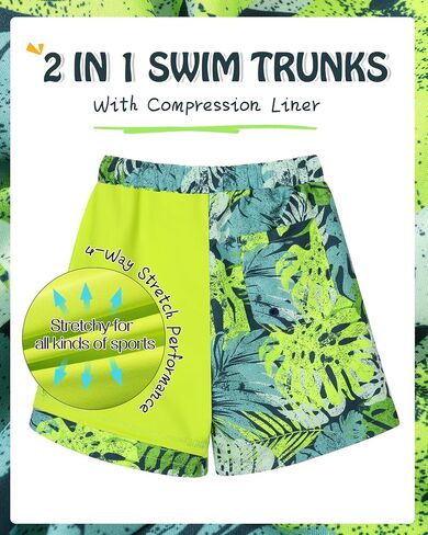 Youth Boys Swim Trunks with Compression Liner Boy Bathing Suit Quick Dry Swimsuit Kids Teen Swimming Shorts Swimwear in Saudi Arabia
