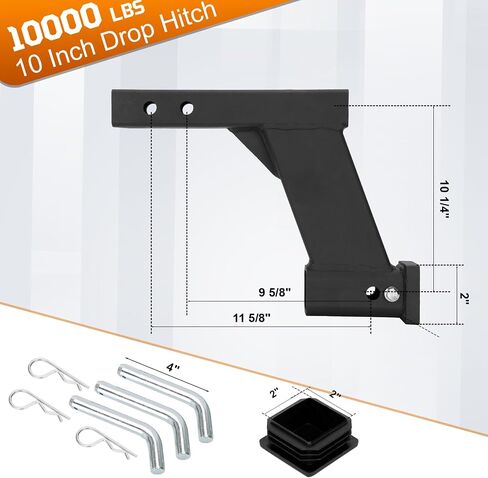 10000 رطل 10 بوصة ناهض تمديد مستقبلات Hitch ، مستقبل 2 بوصة مع قطرة 10 بوصة ، طول 9 "أو 11" ، تصميم ثنائي ثنائي المزدوج ، دبابيس عوائق 3 عبوات ، غطاء مقطورة عالمي ، أسود in Kuwait