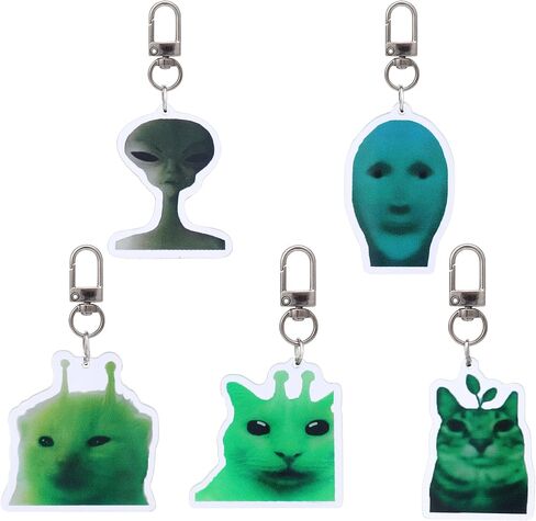 Alien Cat Keychain Cute Funny Cat Meme Keychains Bag Charms for Bag Backpack Handbag Purse Charms 5PCS in Kuwait