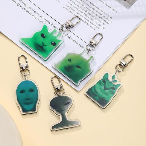 Alien Cat Keychain Cute Funny Cat Meme Keychains Bag Charms for Bag Backpack Handbag Purse Charms 5PCS in Kuwait