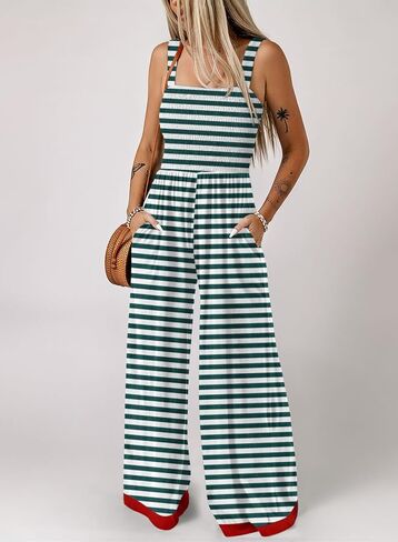 Dokotoo Women's Casual Jumpsuits Square Neck Overalls One Piece Sleeveless Wide Leg Long Pant Rompers With Pockets in Kuwait